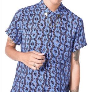 Wildfang Empower Blue and Black Patterned Button Down Shirt